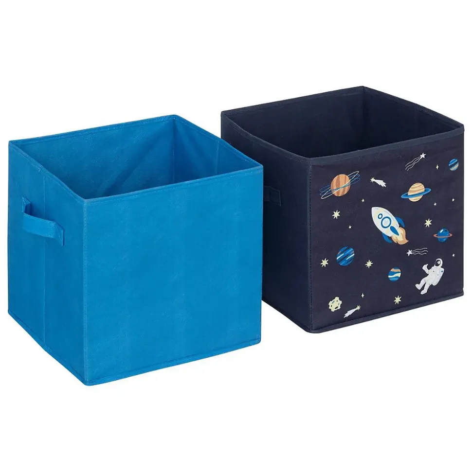 2 bacs rangements enfant Espace 29x29cm bleu - Atmosphera