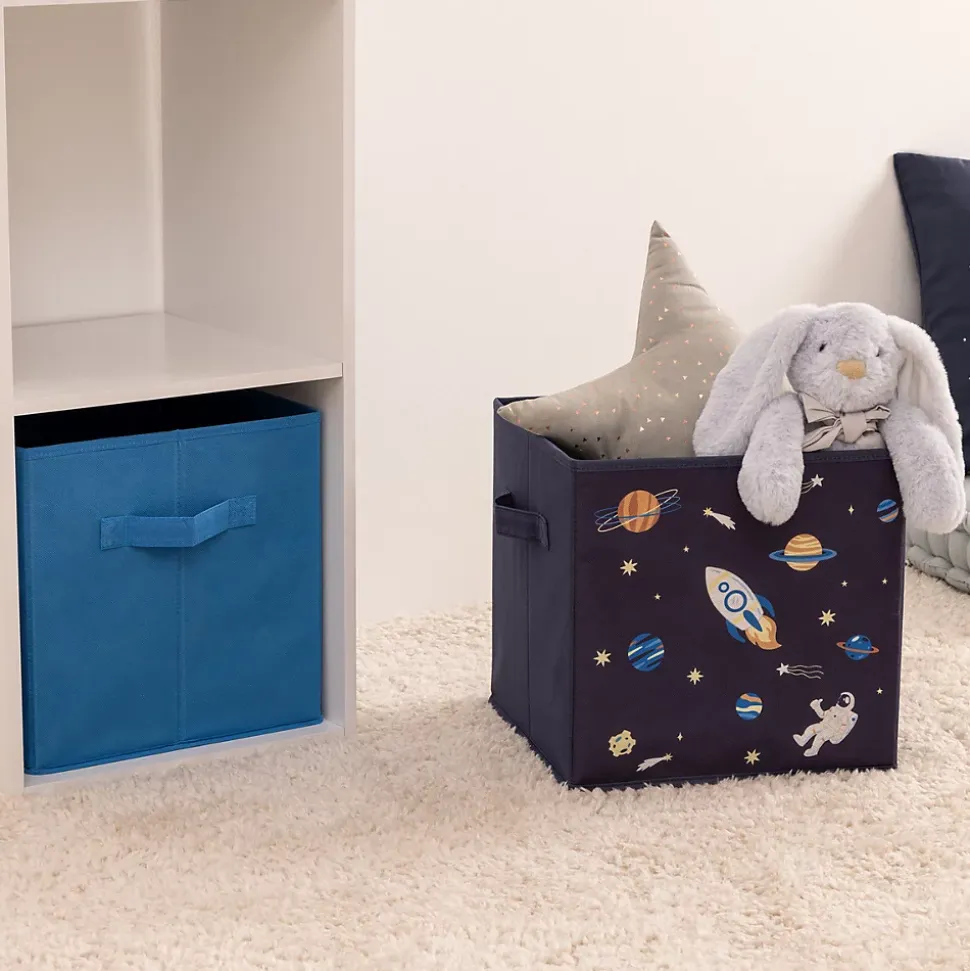 2 bacs rangements enfant Espace 29x29cm bleu - Atmosphera