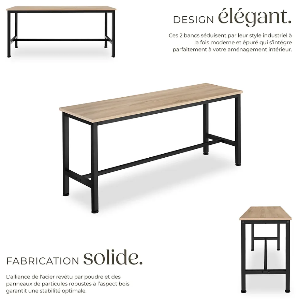 2 bancs Fairfield style industriel en Bois et acier