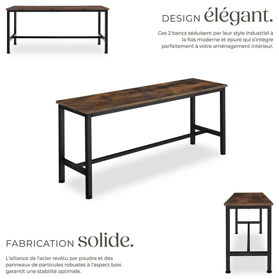 2 bancs Fairfield style industriel en Bois et acier