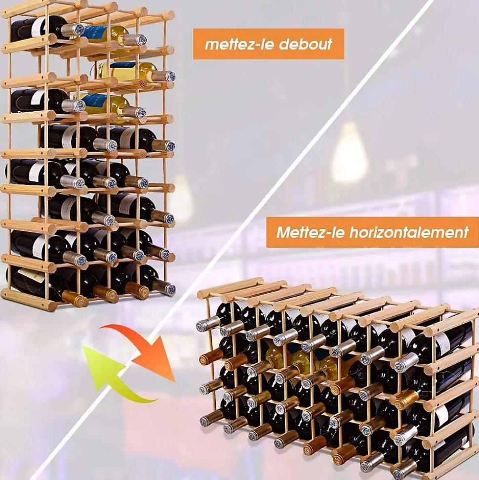 40 Bouteillles Etagere a Vin Casier a Bouteille Modulable Grande Capacite en Bois de Pin