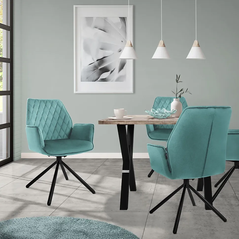 6 Chaises de bureau pivotante en velours siège ergonomique accoudoirs sauge