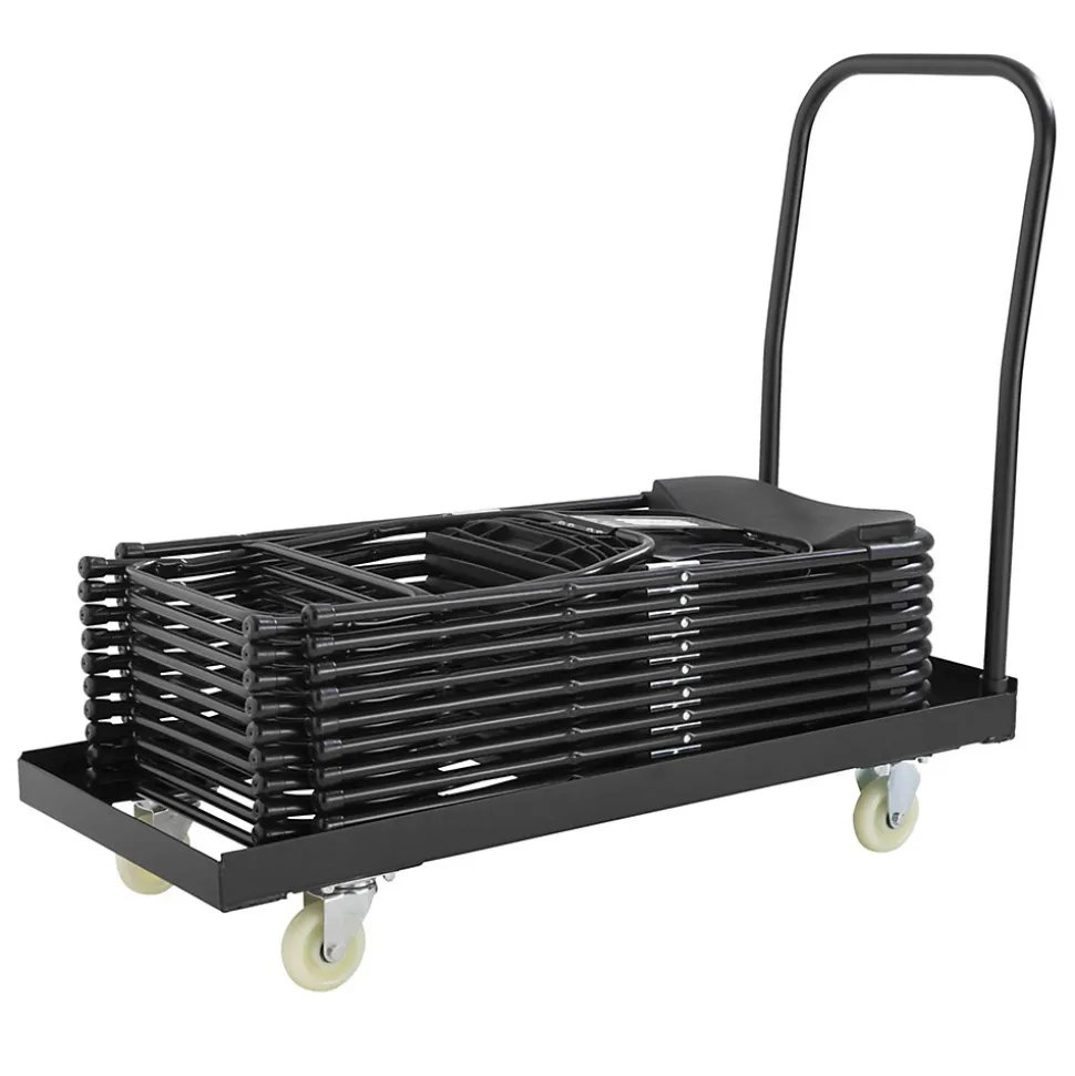50 chaises pliantes noireset Chariot de transport Oviala