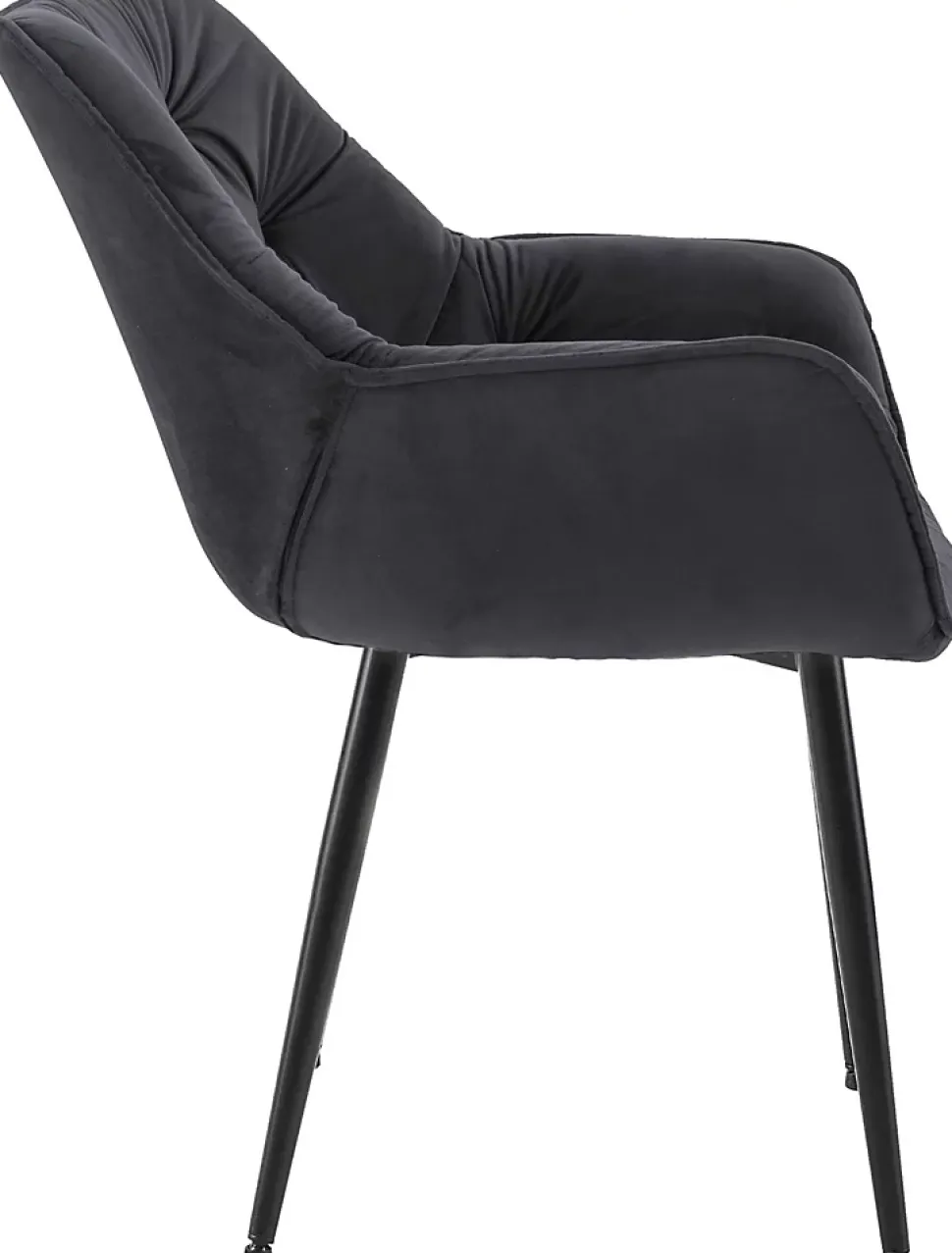 4 Chaises Velours Salle à Manger Tanna, Rétro avec Accoudoirs, Piètement Métal Noir, Boutons Décoratifs Chics Noir