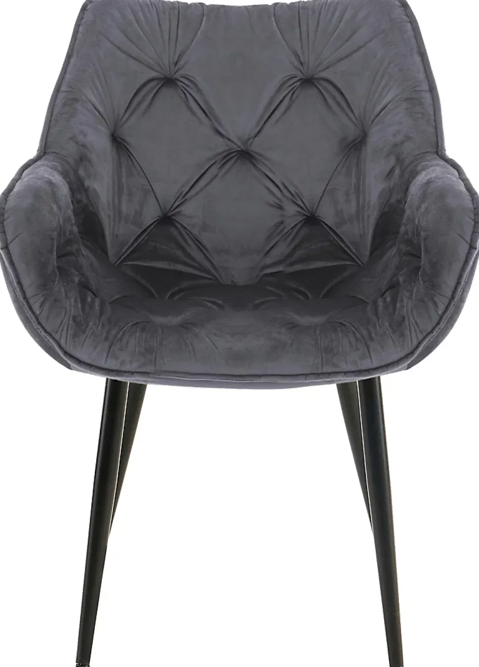 4 Chaises Velours Salle à Manger Tanna, Rétro avec Accoudoirs, Piètement Métal Noir, Boutons Décoratifs Chics Grisfoncé