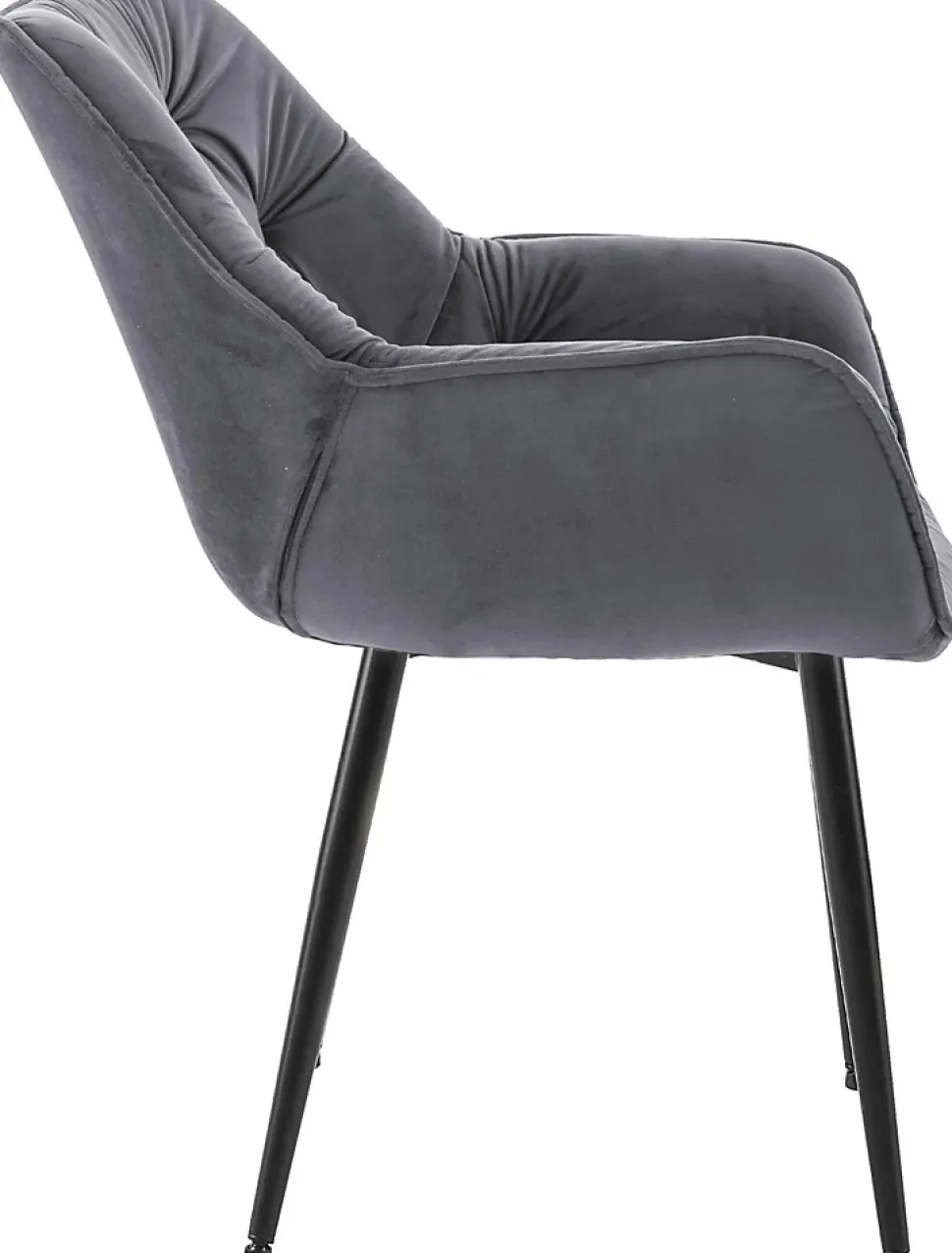 4 Chaises Velours Salle à Manger Tanna, Rétro avec Accoudoirs, Piètement Métal Noir, Boutons Décoratifs Chics Grisfoncé
