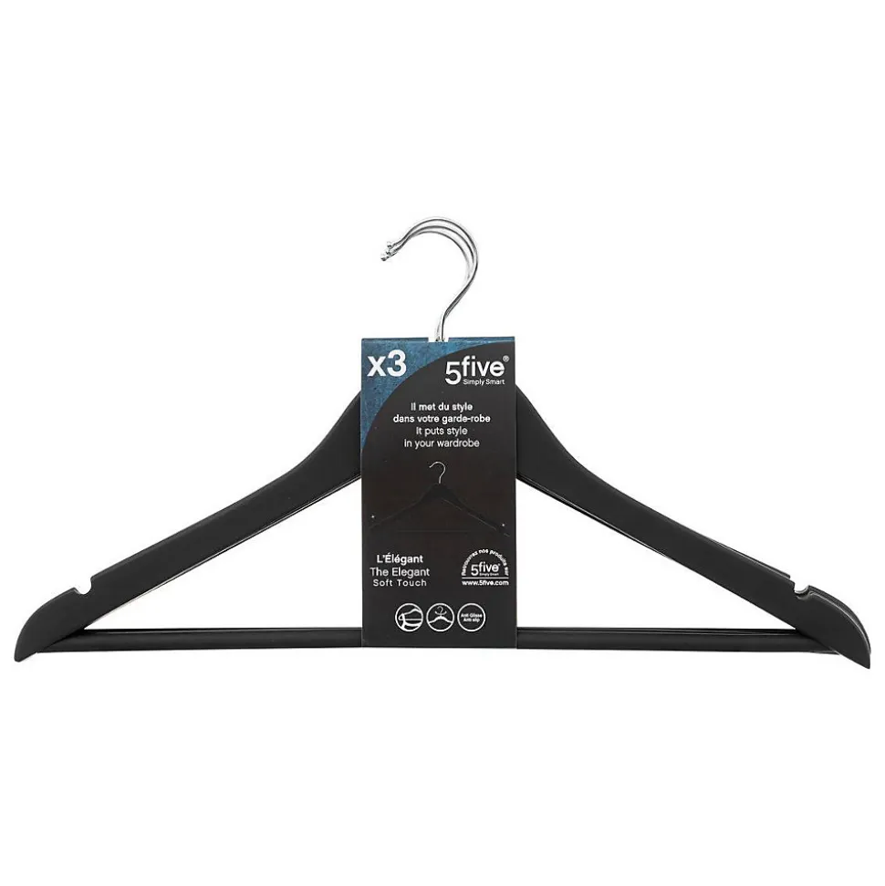 3 cintres en bois Noir Rubber - Noir - 5five