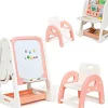 2 en 1 Chevalet Tableau Magnétique Enfant Double Face avec Bureau Pliable et Tabouret, Chevalet Réglable de 3 Niveaux (Orange)