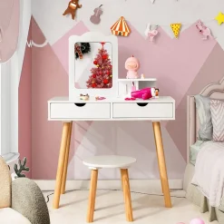 2 en 1 Coiffeuse avec Tabouret Table de Maquillage et Bureau avec Miroir Amovible 2 Tiroirs Étagère