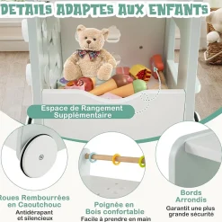 8 en 1 Trotteur Bébé en Bois, Chariot de Marche Bebe avec Accessoires Interactifs, Roues Antidérapantes, Vert