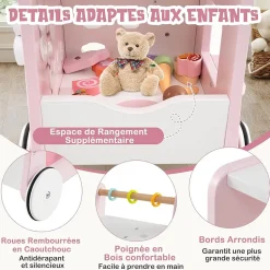 8 en 1 Trotteur Bébé en Bois, Chariot de Marche Bebe avec Accessoires Interactifs, Roues Antidérapantes, Vert