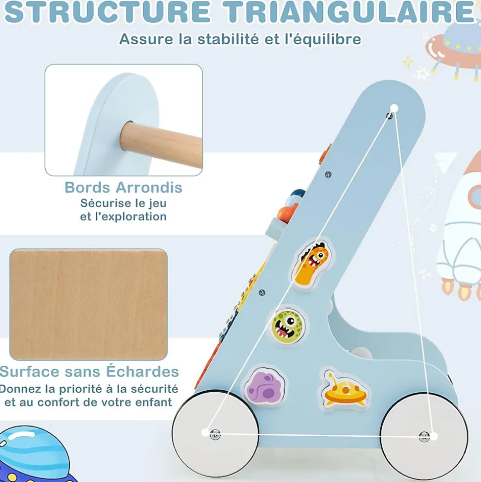 8 en 1 Trotteur Bébé Garçon Fille, Chariot de Marche Bebe Montessori avec Roues, Espace de Rangement, Bleu