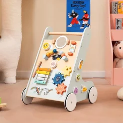 8 en 1 Trotteur Bébé Garçon Fille, Chariot de Marche Bebe Montessori avec Roues, Espace de Rangement, Bleu