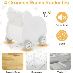 2 en 1 Trotteur Bébé Garçon Fille avec Coffre à Jouets, Chariot de Marche Bebe en HDPE, avec Espace de Rangement