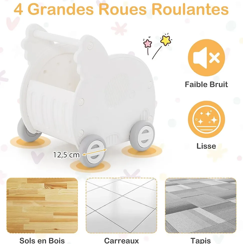 2 en 1 Trotteur Bébé Garçon Fille avec Coffre à Jouets, Chariot de Marche Bebe en HDPE, avec Espace de Rangement
