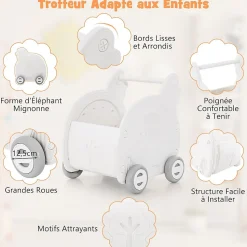 2 en 1 Trotteur Bébé Garçon Fille avec Coffre à Jouets, Chariot de Marche Bebe en HDPE, avec Espace de Rangement