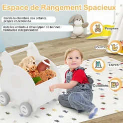 2 en 1 Trotteur Bébé Garçon Fille avec Coffre à Jouets, Chariot de Marche Bebe en HDPE, avec Espace de Rangement