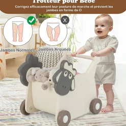 2 en 1 Trotteur Bebe Garcon Fille en Forme de Mouton, Chariot de Marche Bebe en HDPE avec Boîte à Jouets, pour 3+ Ans