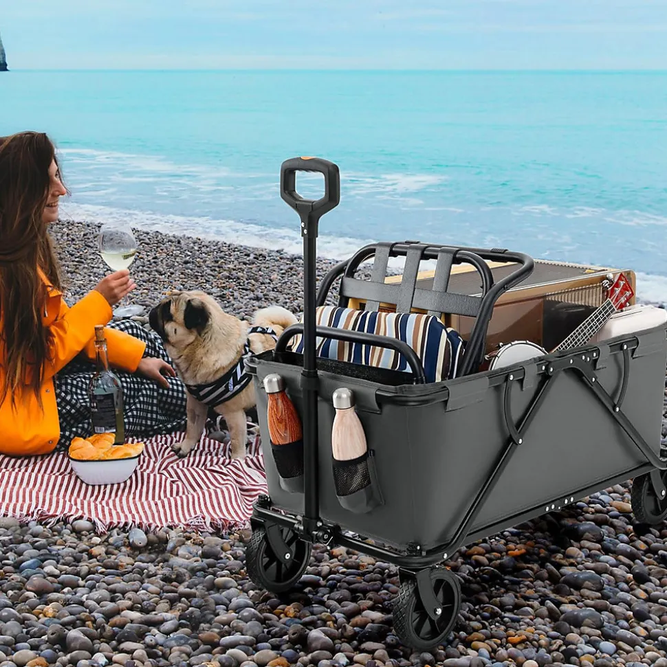 170 L Chariot de Transport Pliable avec Guidon Réglable, Porte-Bouteilles et Poche de Rangement,Pliable,Charge 100KG (Gris)
