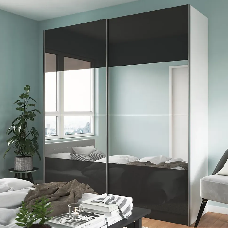 4 panneaux de portes coulissantes anthracite brillant GoodHome Atomia H. 56 x L. 98,7 cm