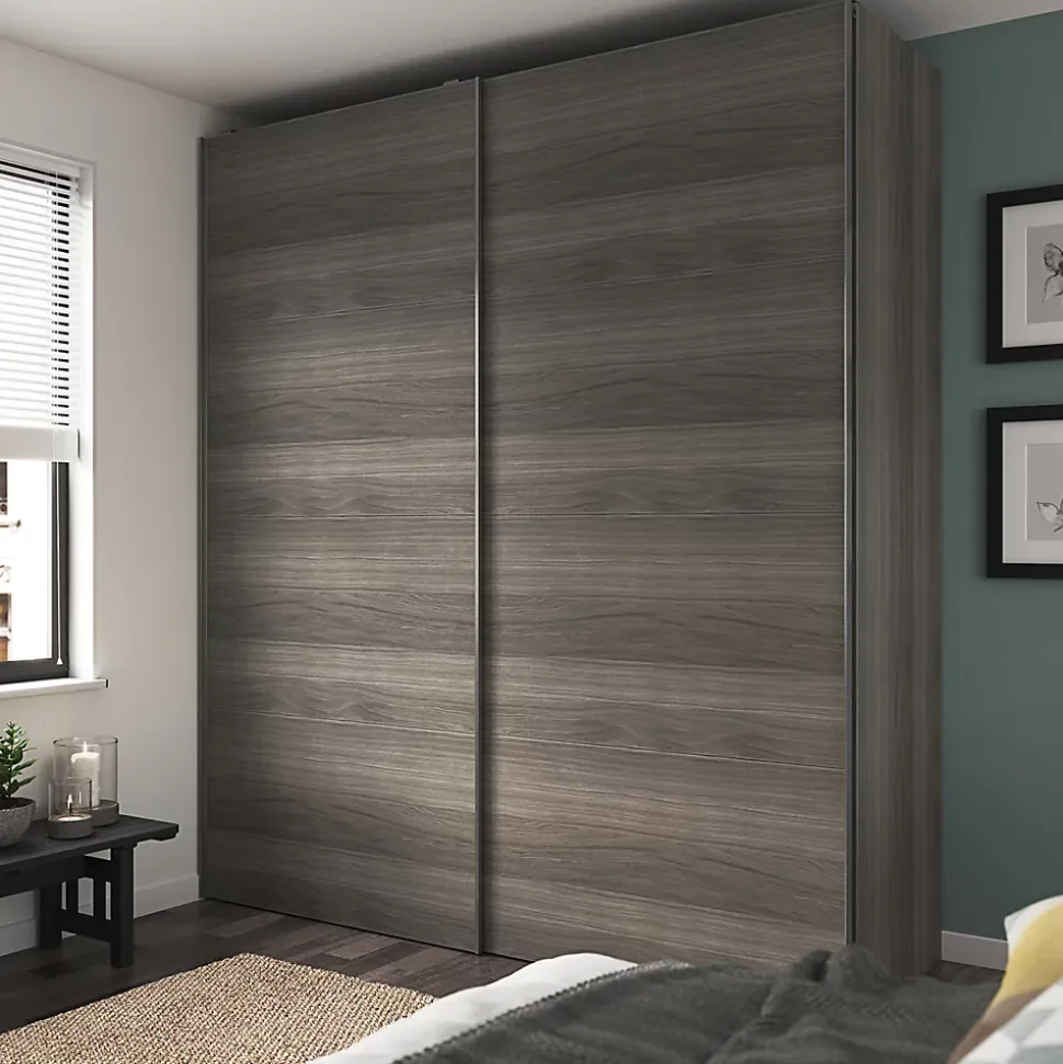 4 panneaux de portes coulissantes effet chêne grisé GoodHome Atomia H. 56 x L. 73,7 cm