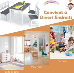 4 Pcs Ensemble de Table Chaises Enfant 2 en 1 Ensemble De Table Activites avec 2 Chaises 1 Banc De Rangemen Gris