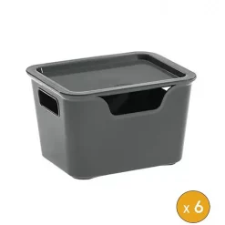 6 Petit bacs de rangement avec couvercle 1,9 litre - Gris