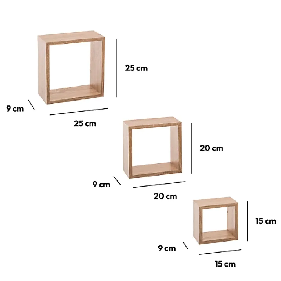 3 petites étagères murales cube Effet chêne Fixy - 5Five