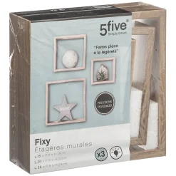 3 petites étagères murales cube Effet chêne Fixy - 5Five