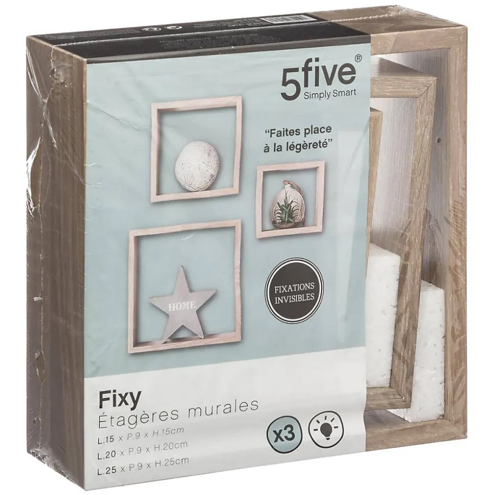 3 petites étagères murales cube Effet chêne Fixy - 5Five