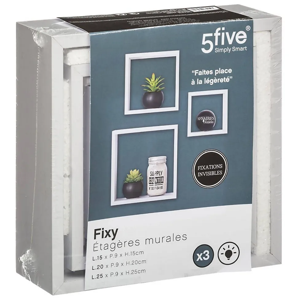 3 petites étagères murales cube Blanc Fixy - 5Five