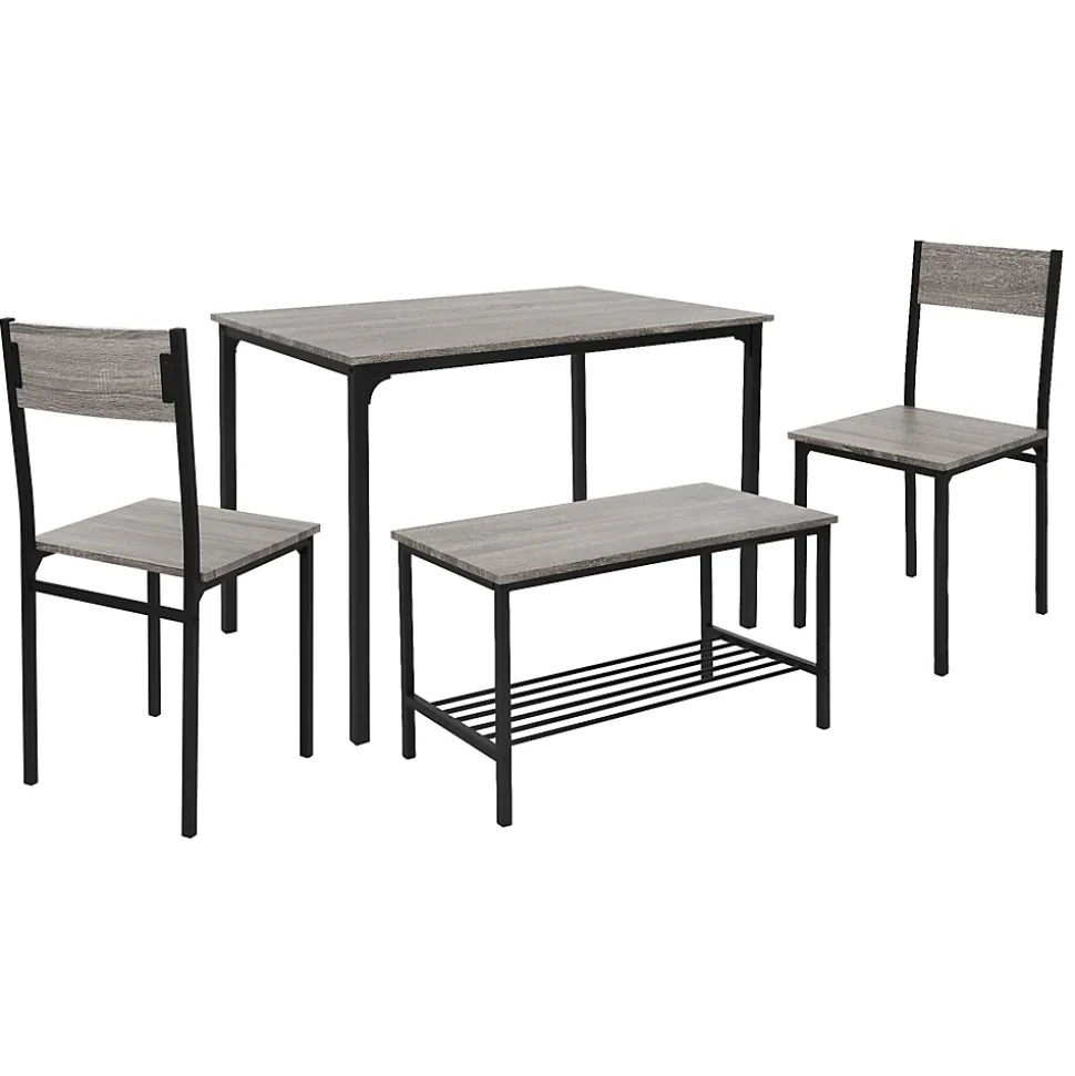4 Pièces meubles salle à manger cuisine table chaises banc chêne-gris MDF/acier