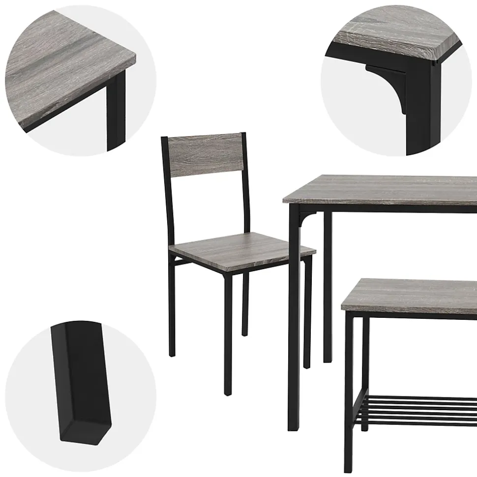 4 Pièces meubles salle à manger cuisine table chaises banc chêne-gris MDF/acier