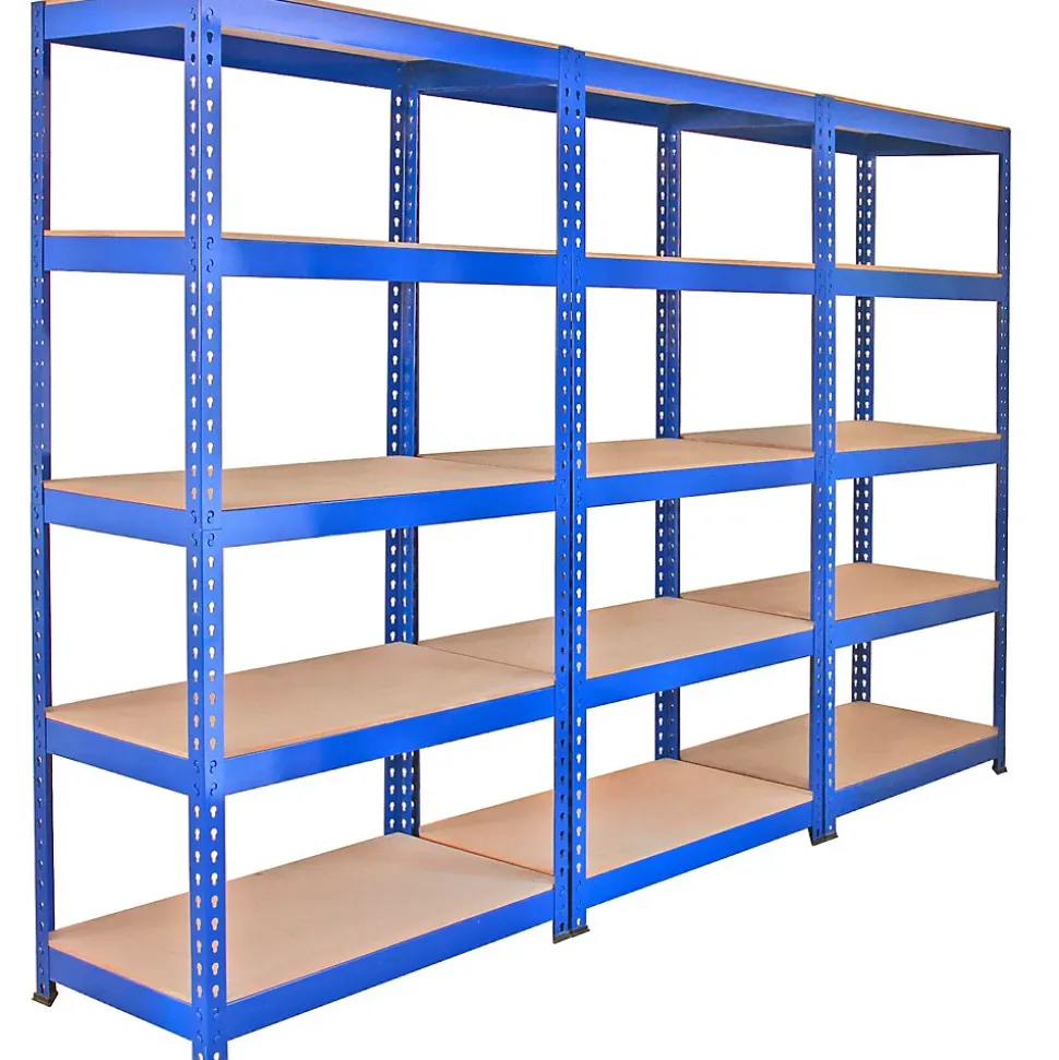 3 Rayonnages Q-Rax Bleus 90cm x 50cm x 182cm & 2 Rayonnages Q-Rax Bleus 120cm x 50cm x 182cm en Acier Sans Boulons