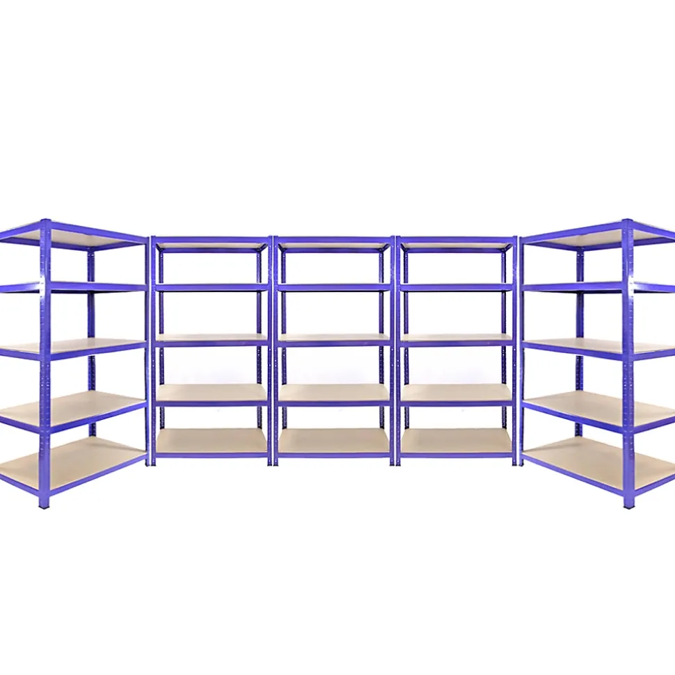 3 Rayonnages Q-Rax Bleus 90cm x 50cm x 182cm & 2 Rayonnages Q-Rax Bleus 120cm x 50cm x 182cm en Acier Sans Boulons