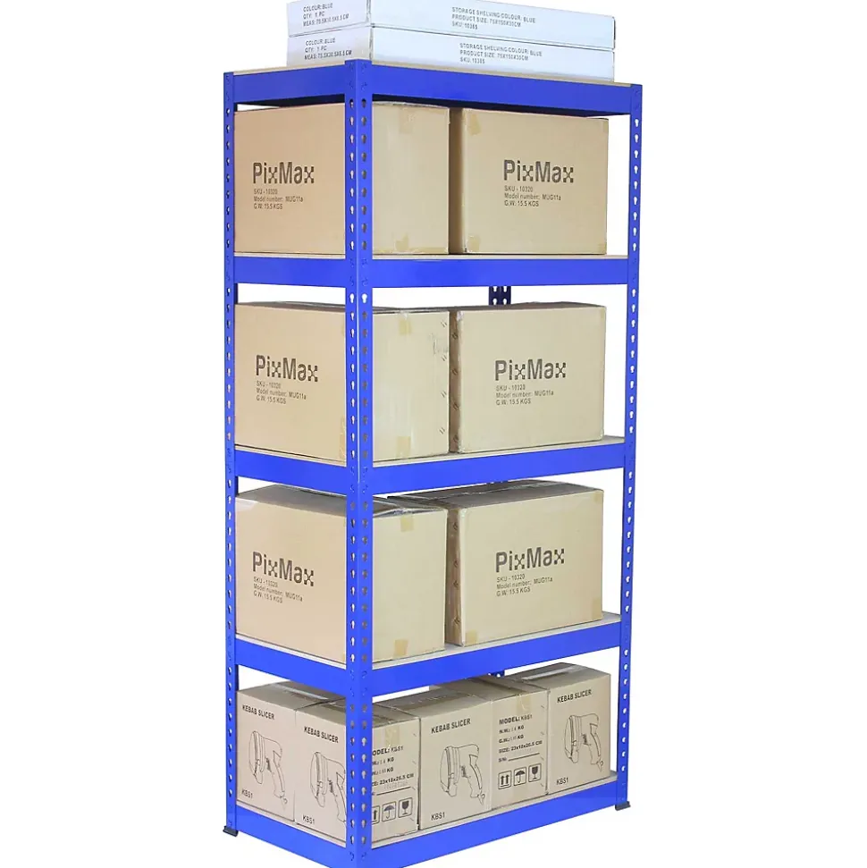 3 Rayonnages Q-Rax Bleus 90cm x 50cm x 182cm & 2 Rayonnages Q-Rax Bleus 120cm x 50cm x 182cm en Acier Sans Boulons