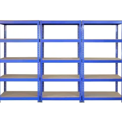 3 Rayonnages Q-Rax Bleus 120cm x 50cm x 182cm & 2 Rayonnages Q-Rax Bleus 90cm x 50cm x 182cm