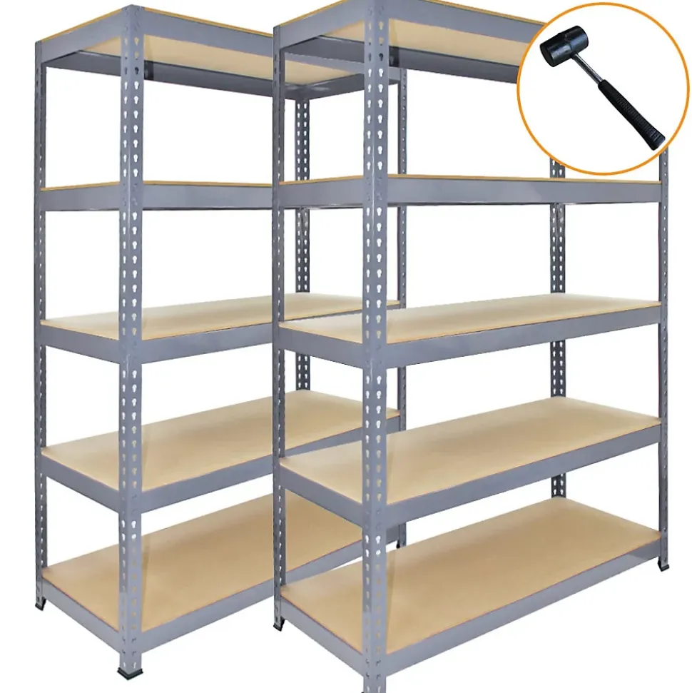 3 Rayonnages Q-Rax en Acier Sans Boulons Gris - 120cm x 182,5cm x 50cm & Maillet