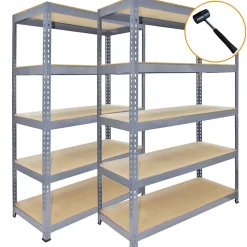 3 Rayonnages Q-Rax en Acier Sans Boulons Gris - 120cm x 182,5cm x 50cm & Maillet
