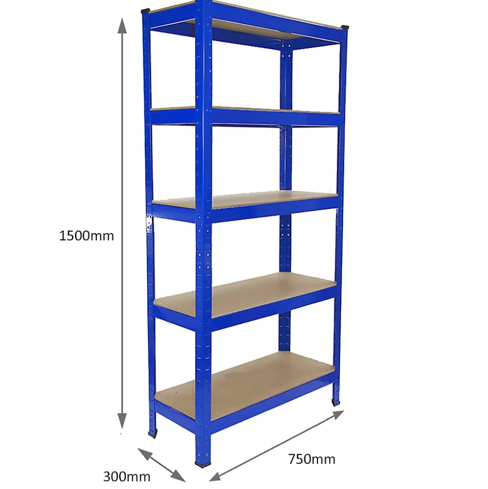 5 Rayonnages T-Rax en Acier Sans Boulons Bleus 75cm x 30cm