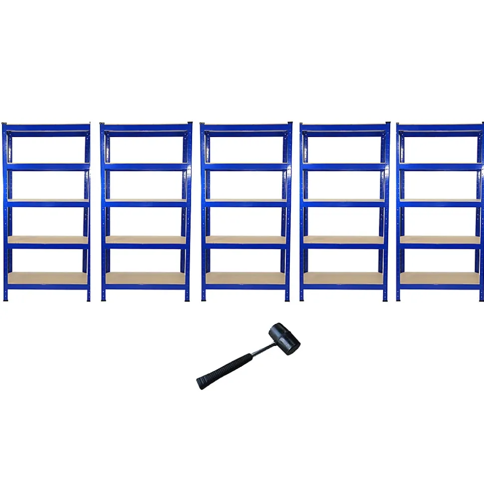 5 Rayonnages T-Rax en Acier Sans Boulons Bleus 75cm x 30cm