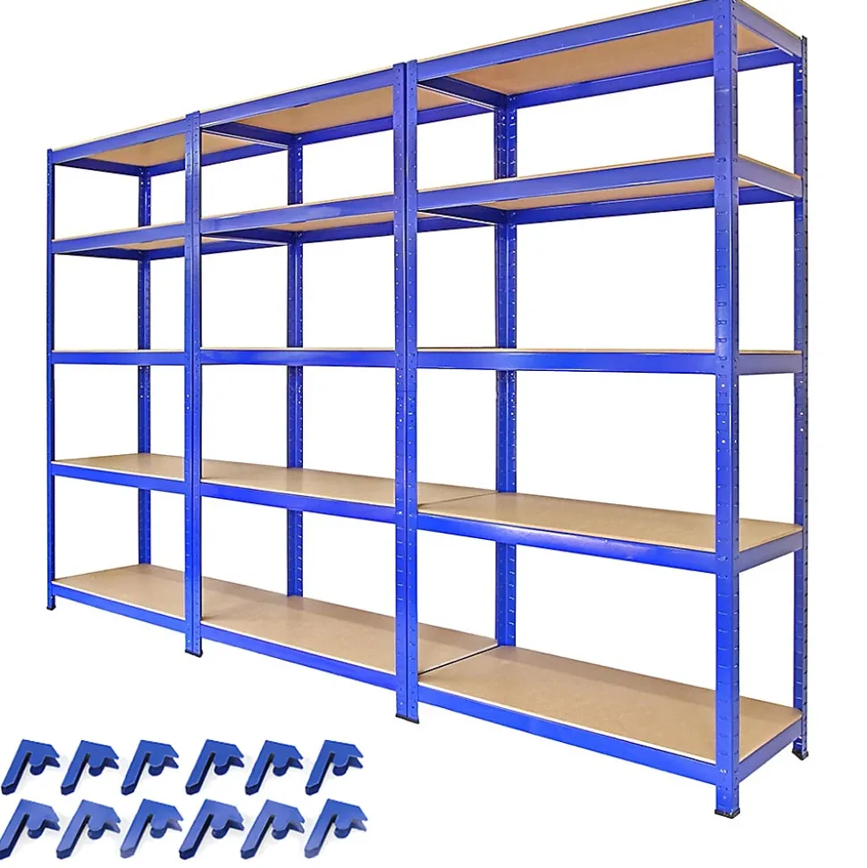 3 Rayonnages T-Rax en Acier Sans Boulons Bleus 90cm x 45cm x 180cm