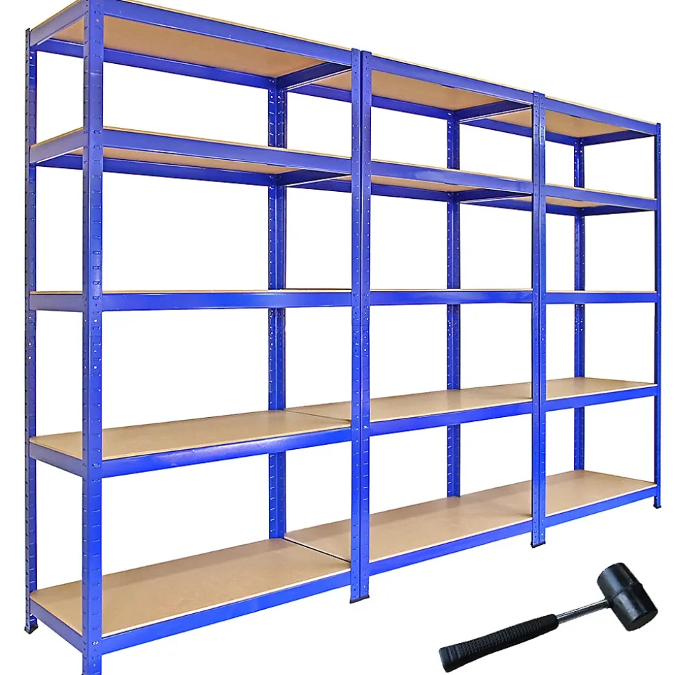 3 Rayonnages T-Rax en Acier Sans Boulons Bleus 90cm x 45cm x 180cm