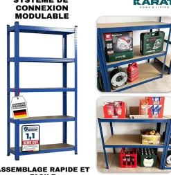 2 Set Étagères charges lourdes Lakota Utilisable individuellement Bleu 180 x 90 x 40 cm