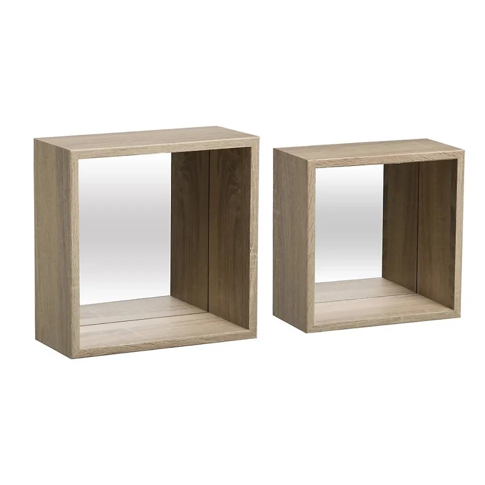 2 étagères murales cube miroir Effet chêne Fixy - 5Five
