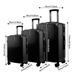 3 Tailles De Bagages à Coque Rigide Avec Serrure à Combinaison, Roulettes Pivotantes