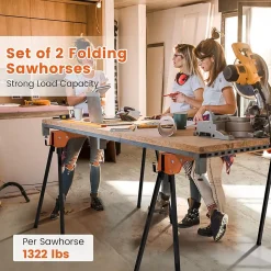 2 Tréteaux Pliants,Tréteaux Métalliques Portables avec Poignée et Bras de Support 2x4 Détachable,Charge 600 kg/Tréteau,Orange