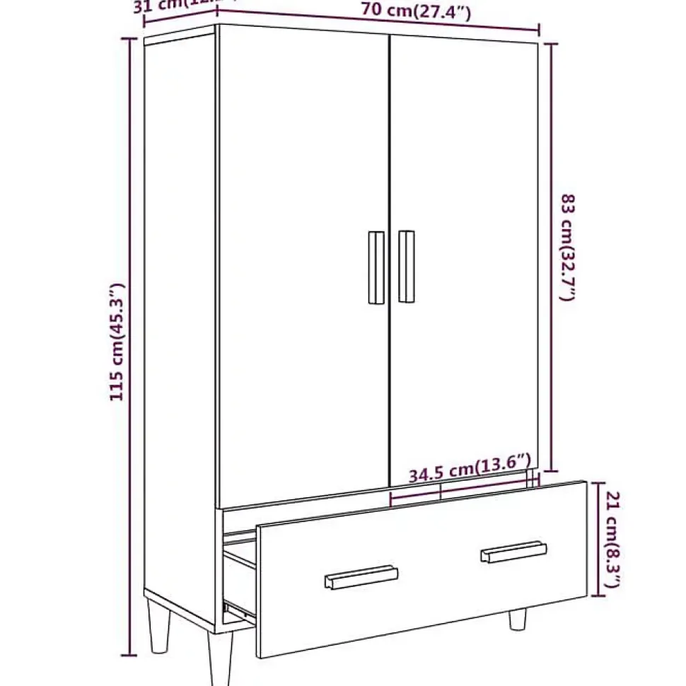 812528 vidaXL Buffet Blanc 70x31x115 cm Bois d'ingénierie