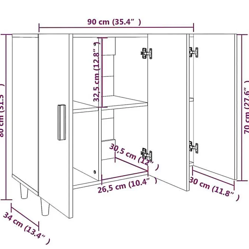 812495 vidaXL Buffet Chêne sonoma 90x34x80 cm Bois d'ingénierie