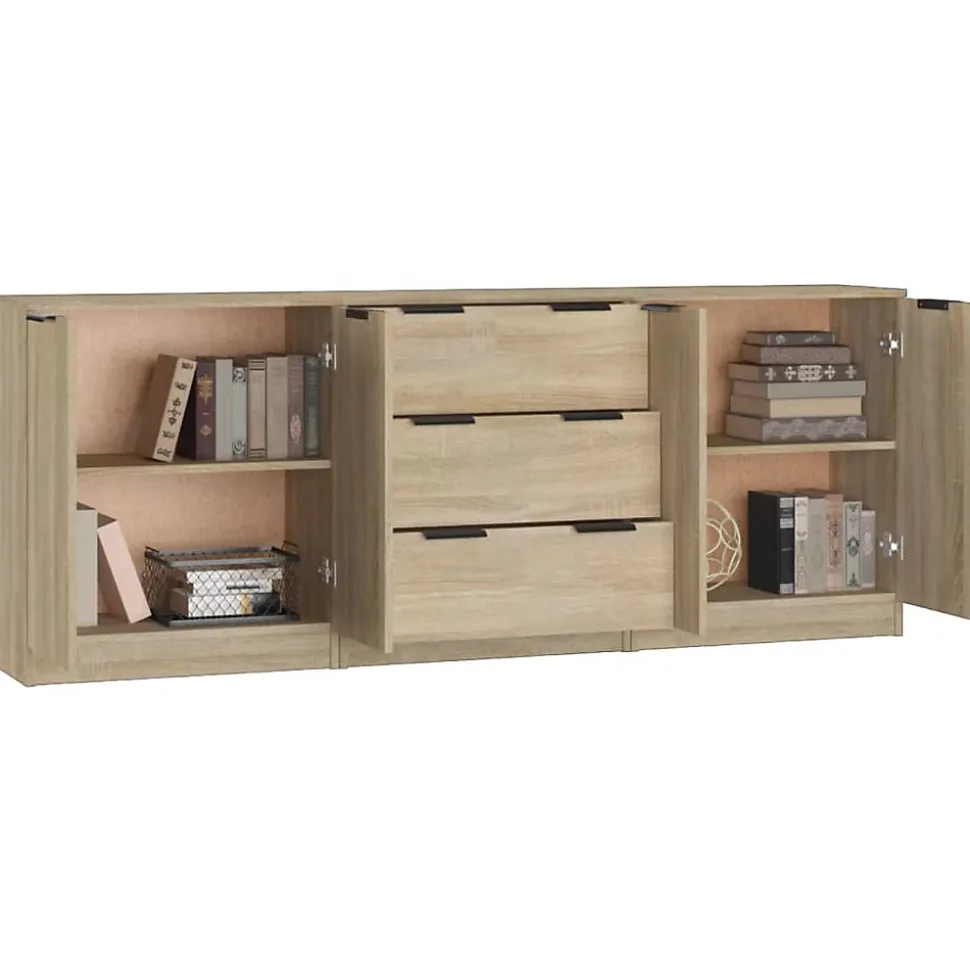 3115782 vidaXL Buffets 3 pcs Chêne sonoma Bois d'ingénierie